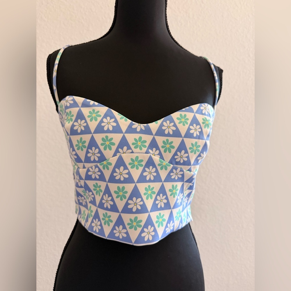 ZARA Floral Corset Crop Top | Sweetheart Neck Bustier Daisy Print